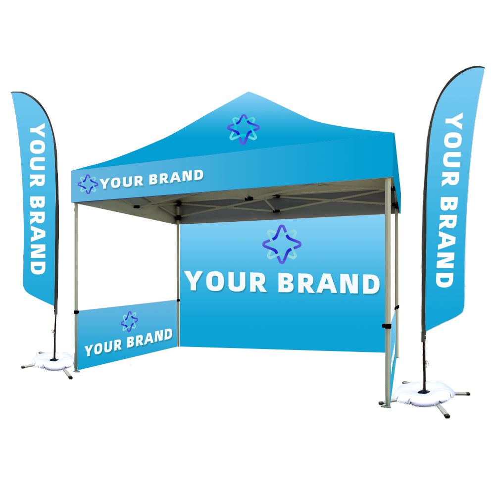 10x10FT Hexagon Aluminum Canopy Tent + Feather Flag Kit