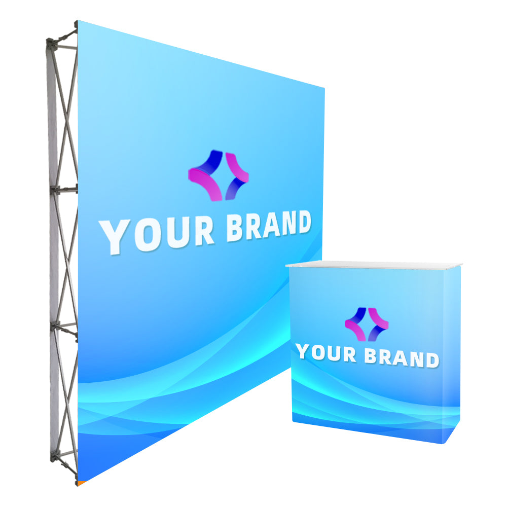 4Z0303 7.5*7.5FT Velcro Fabric Pop Up Display Stand Backdrop + Counter