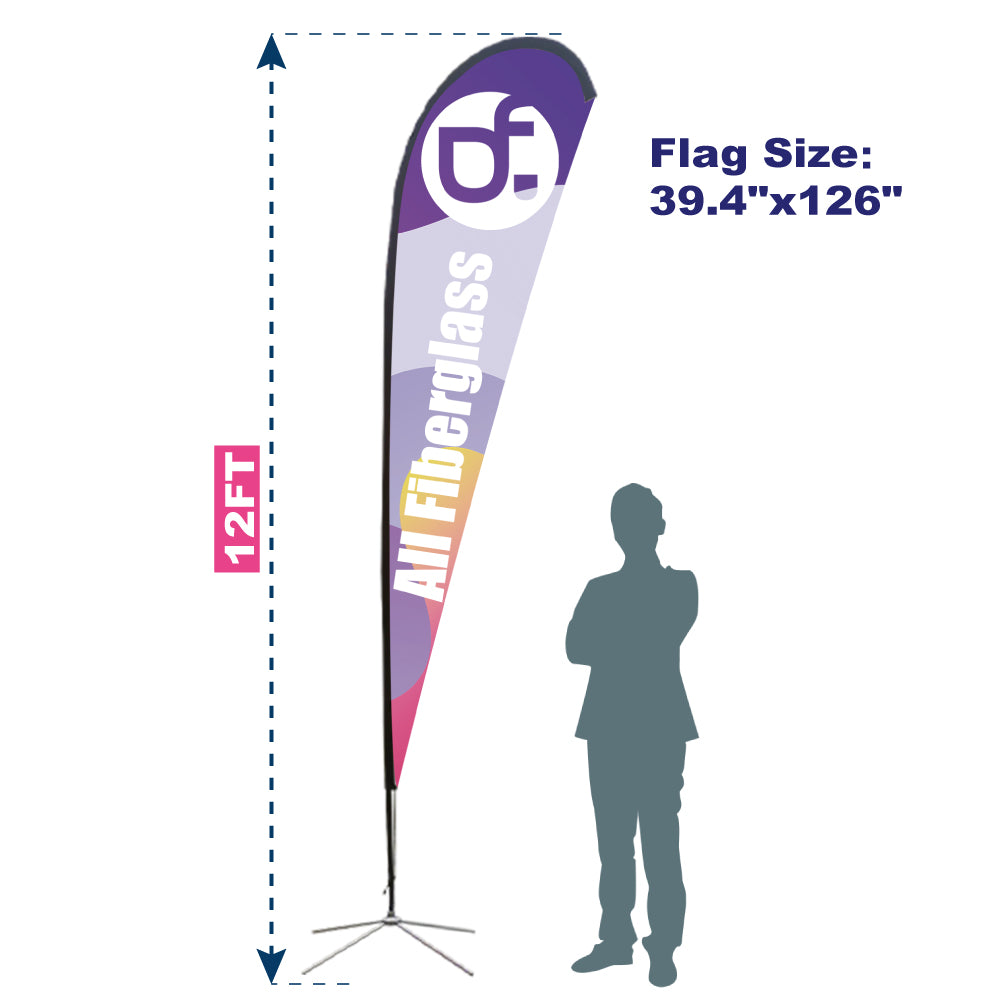 15FP-L 12FT Windless All Fiberglass Teardrop Flag Pole With Bag