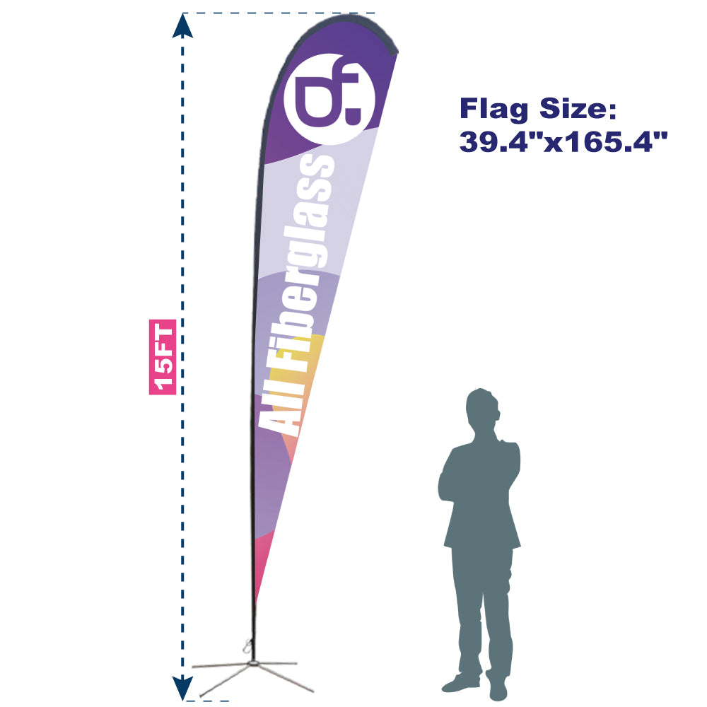 15FP-XL 15FT Windless All Fiberglass Teardrop Flag Pole With Bag