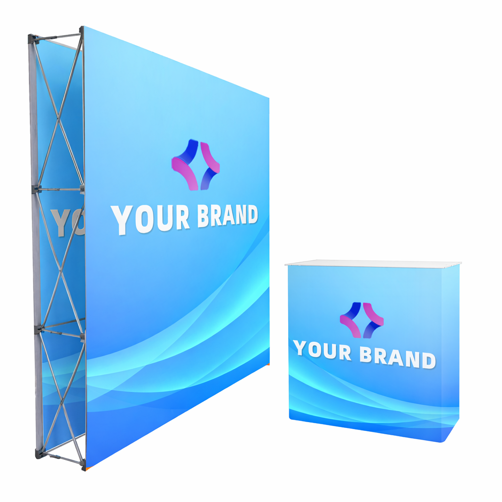 4Z0303 7.5*7.5FT Velcro Fabric Pop Up Display Stand Backdrop + Counter
