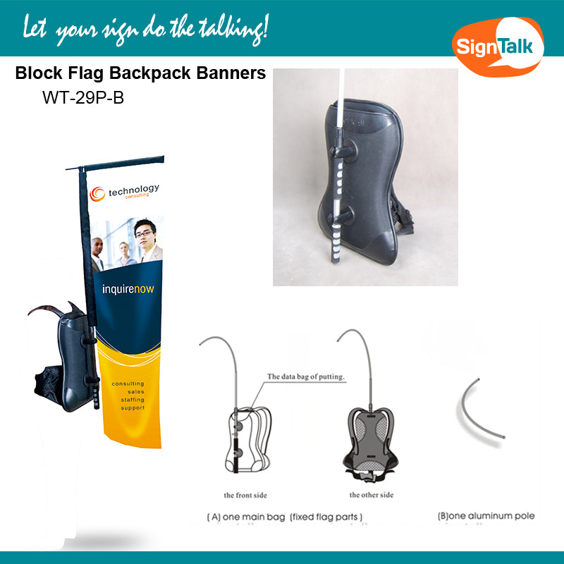 WT-29P-B Human Backpack Block/Teardrop Flag Banner (Block Type)