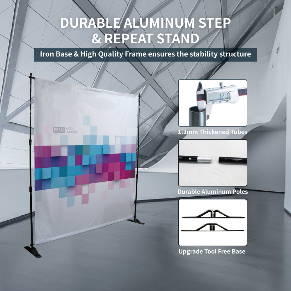 15LF 8x8FT 10x8FT Adjustable Backdrop Step and Repeat Banner Stand Tool Free