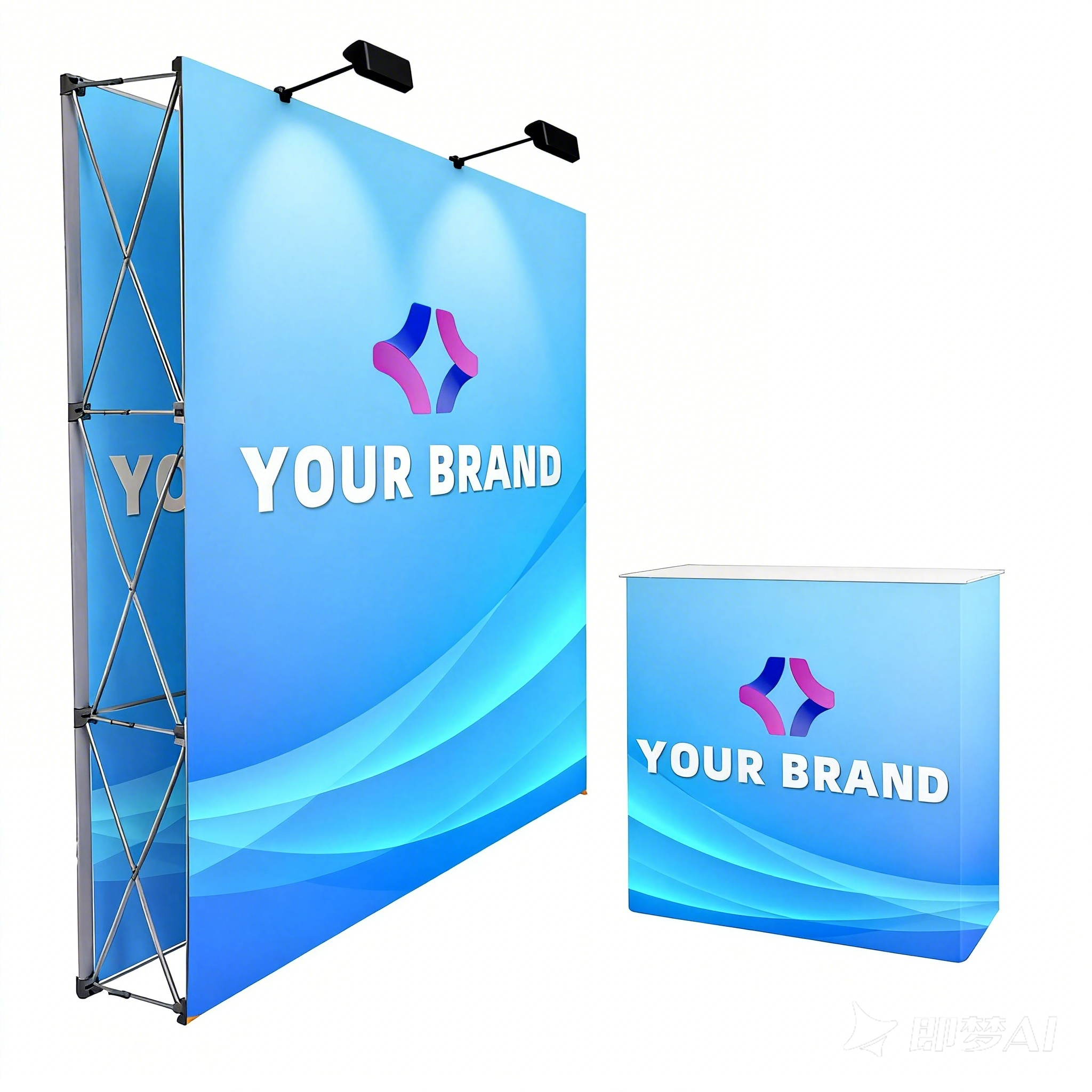 4Z0303 7.5*7.5FT Velcro Fabric Pop Up Display Stand Backdrop + Counter