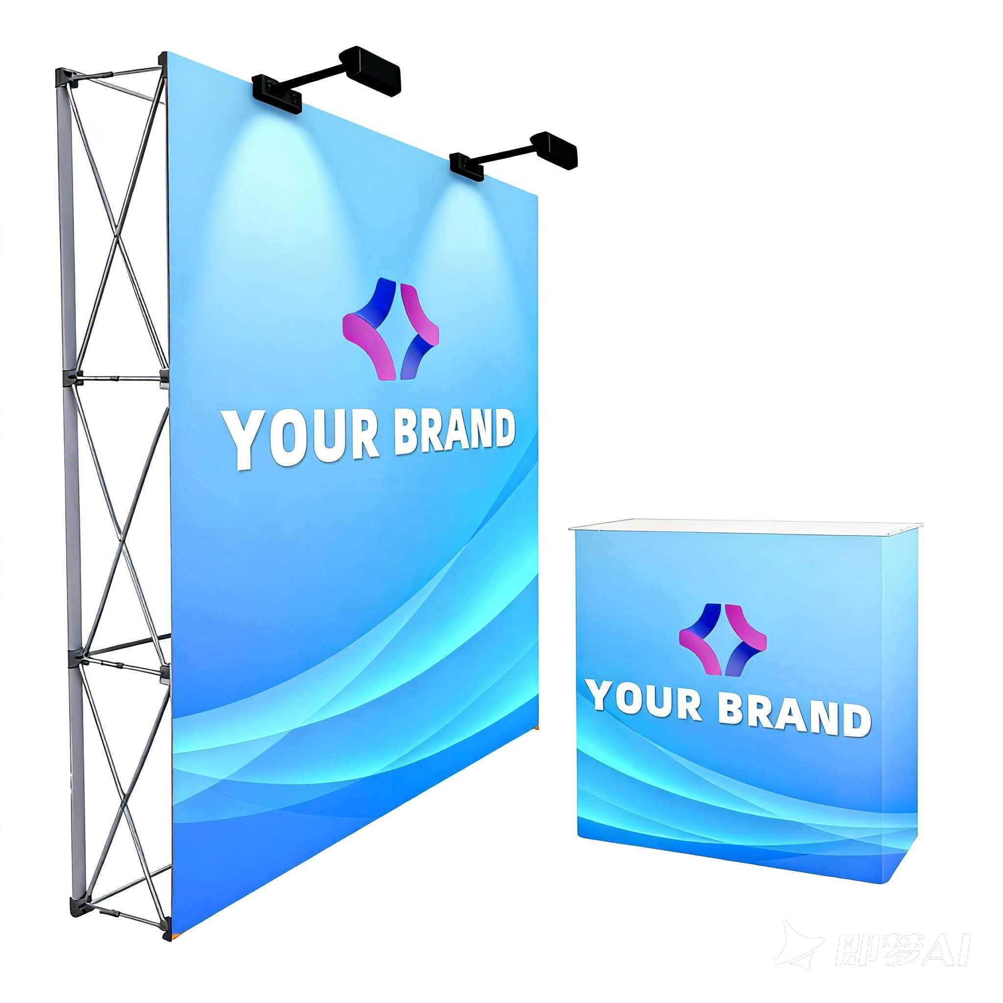 4Z0303 7.5*7.5FT Velcro Fabric Pop Up Display Stand Backdrop + Counter