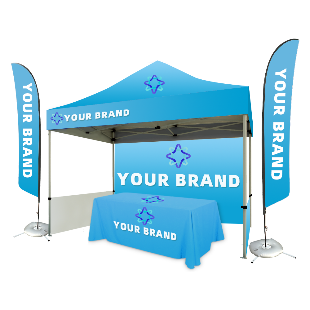 10x10 Hexagon Canopy Tent Kit with Table Table&Feather Flags
