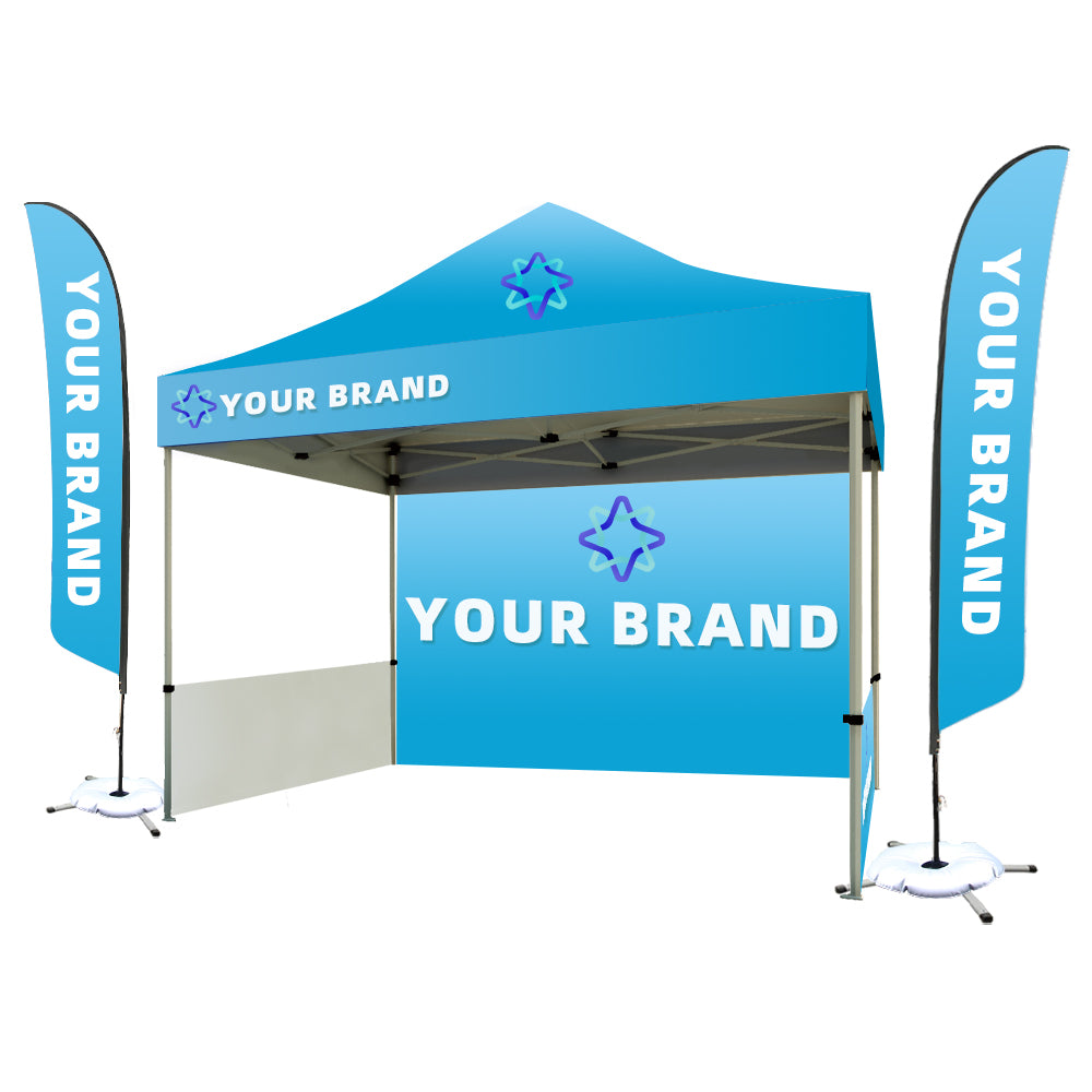 10x10FT Hexagon Aluminum Canopy Tent + Feather Flag Kit