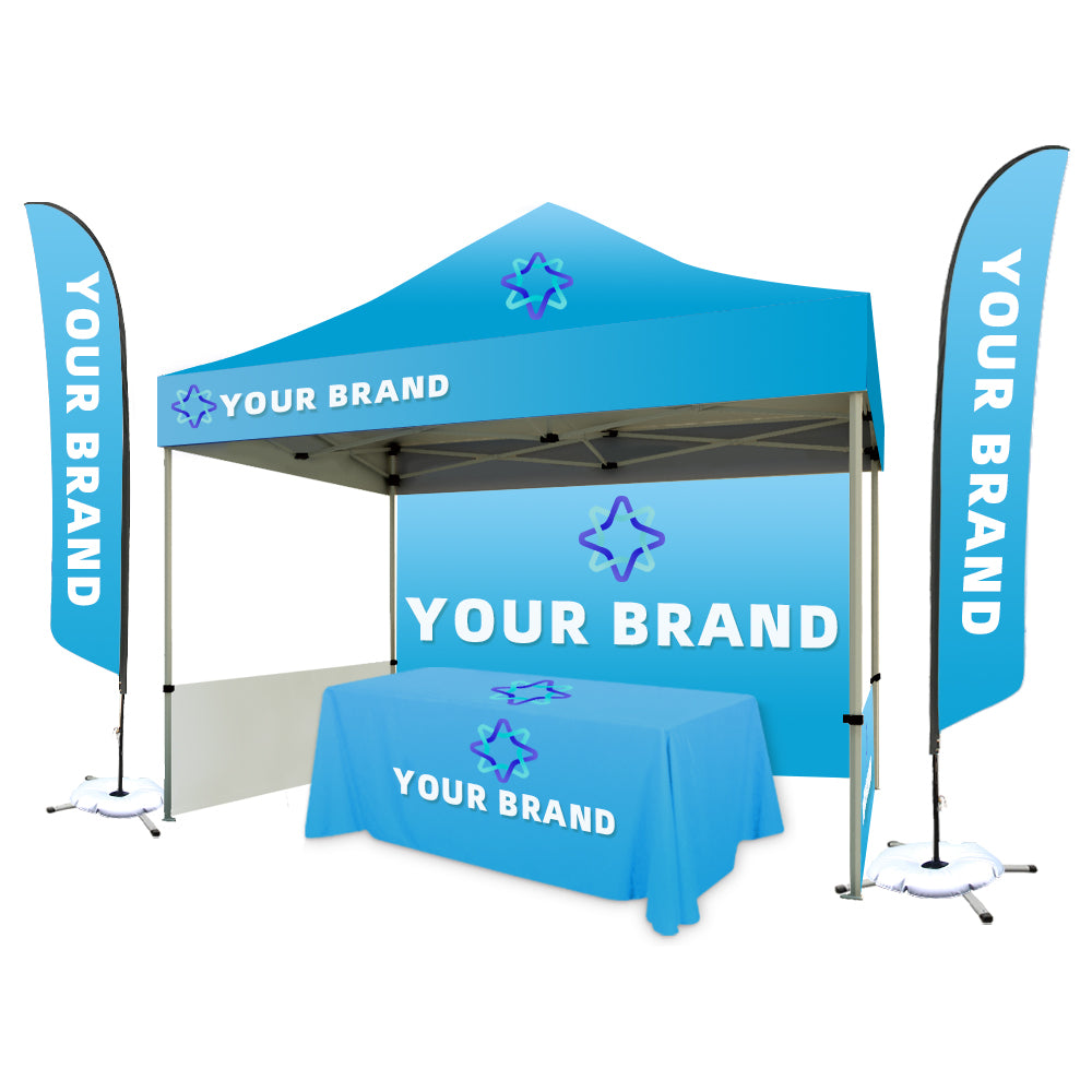 10x10FT Hexagon Aluminum Canopy Tent + Feather Flag +Table Cover Kit