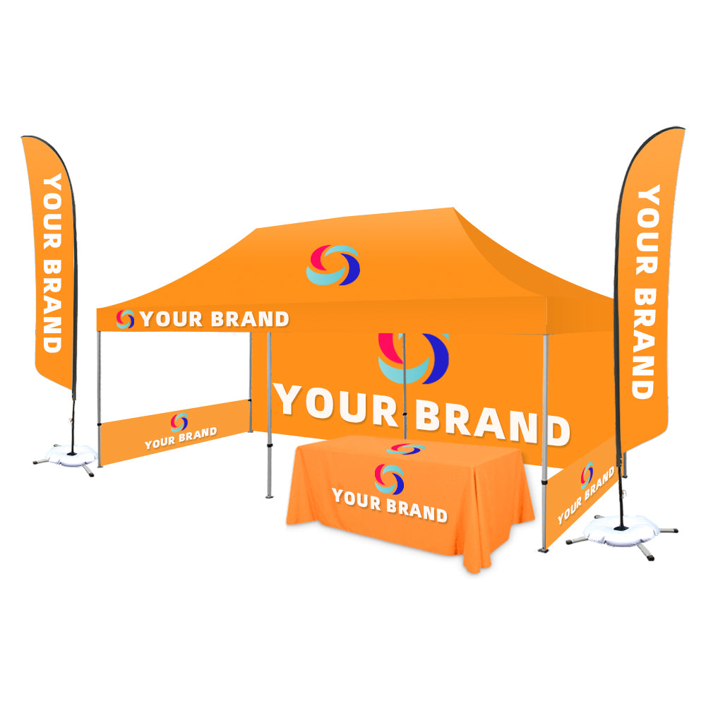 10*20ft Hexagon Aluminum Canopy Tent + Feather Flag +Table Cover Kit