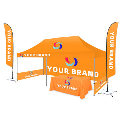 10*20ft Hexagon Aluminum Canopy Tent + Feather Flag +Table Cover Kit