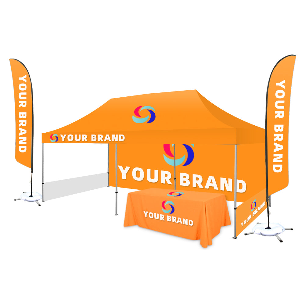 10*20ft Hexagon Aluminum Canopy Tent + Feather Flag +Table Cover Kit