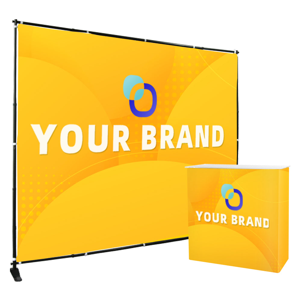 15LS 10x8FT Economic Adjustable Backdrop Step and Repeat Banner Stand + Counter