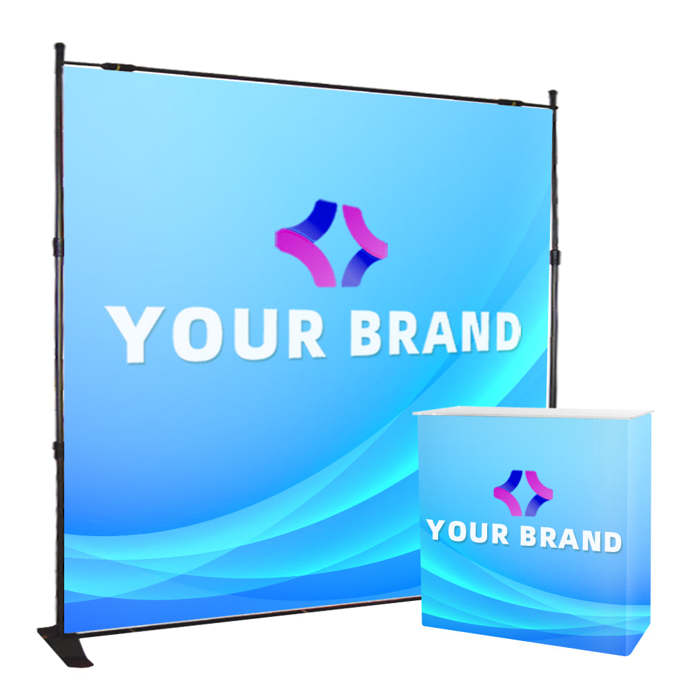 15LF 8x8FT Standard Adjustable Backdrop Step and Repeat Banner Stand + Counter