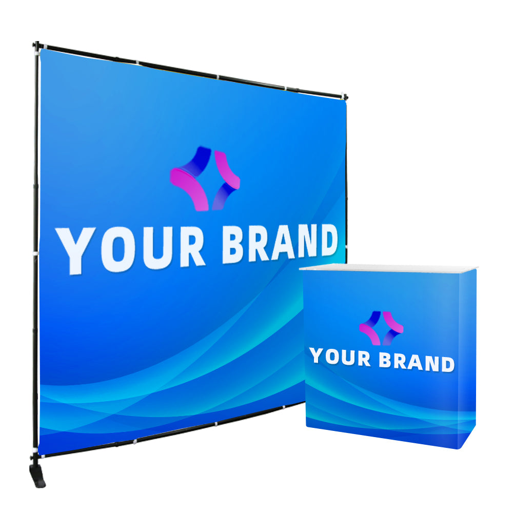 15LS 8x8FT Economic Adjustable Backdrop Step and Repeat Banner Stand + Counter