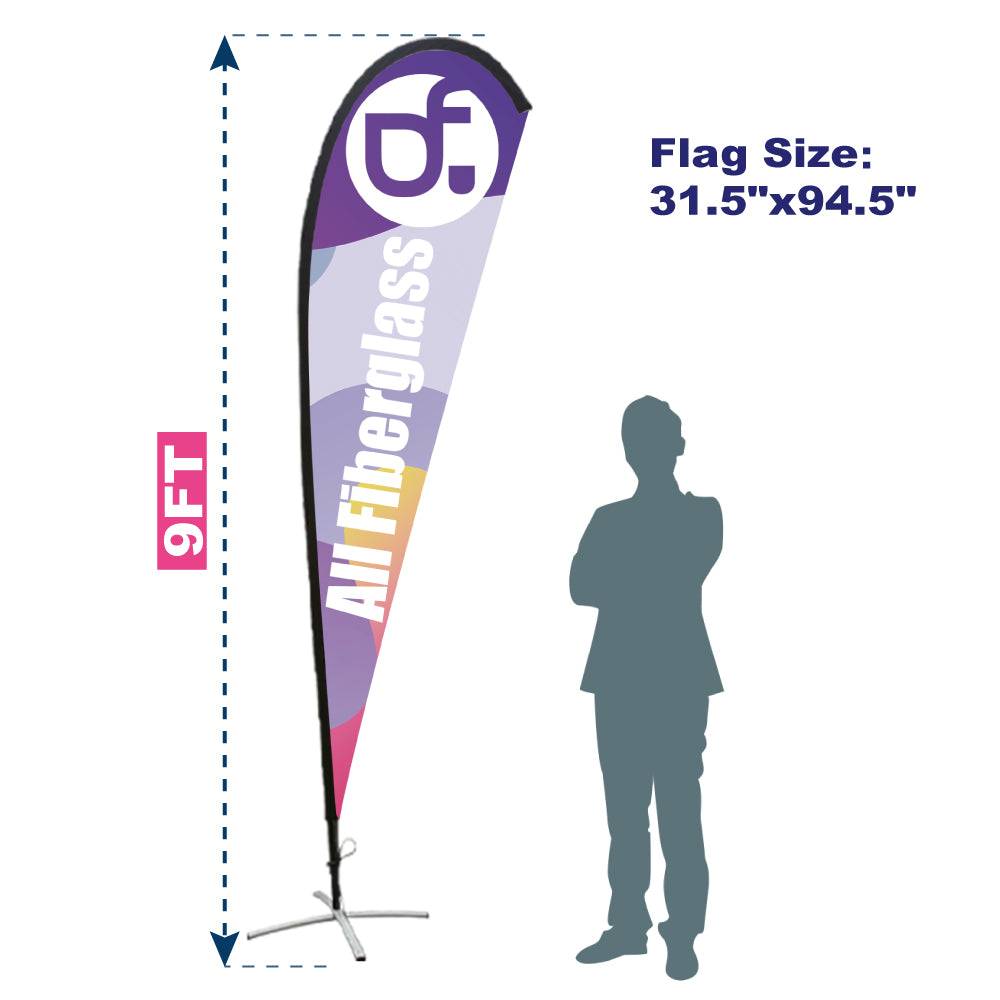 15FP-M 9FT Windless All Fiberglass Teardrop Flag Pole With Bag