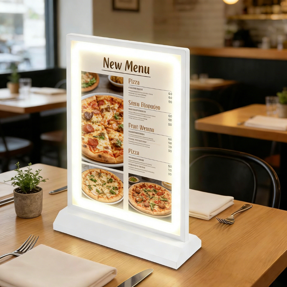 A4 Size Tabletop Sign Holder Double-Sided LED Brightness Adjustable Advertising Light Box