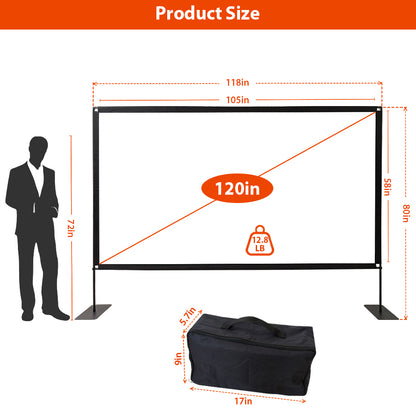 120" 16:9 4K HD Outdoor Projector Screen with Stand