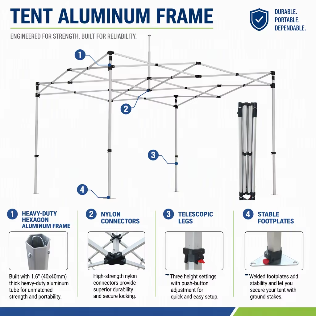 10x10 ft Pop Up Canopy Tent – Premium Hexagonal Aluminum Frame