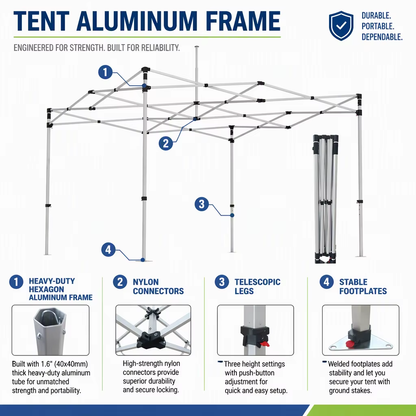 10x10 ft Pop Up Canopy Tent – Premium Hexagonal Aluminum Frame