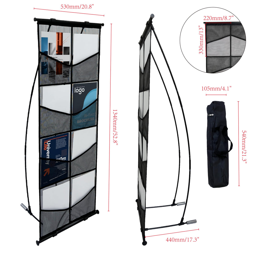 14NA Mesh Literature Brochure Holder With 8 Pockets Display Holder