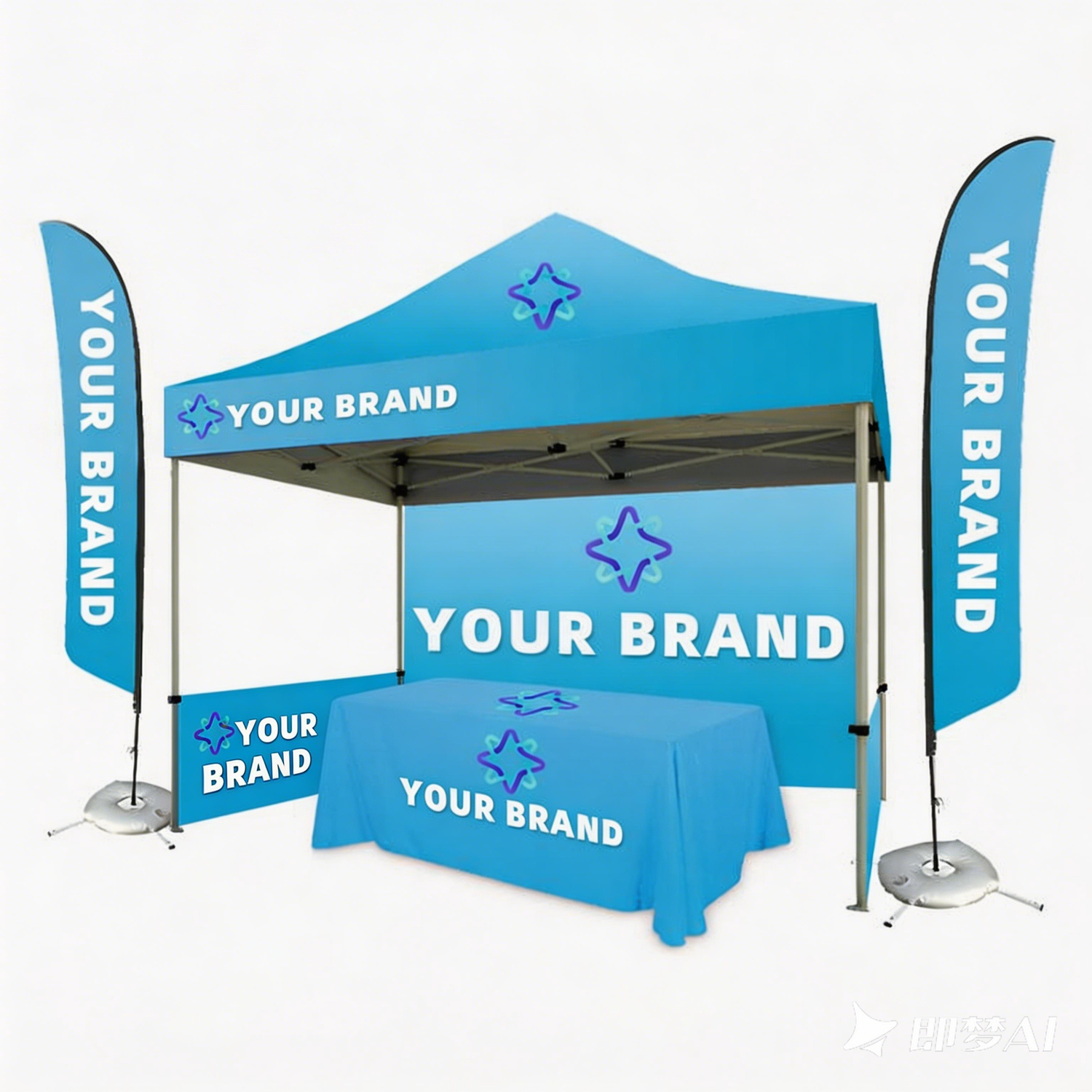 10x10FT Hexagon Aluminum Canopy Tent + Feather Flag +Table Cover Kit
